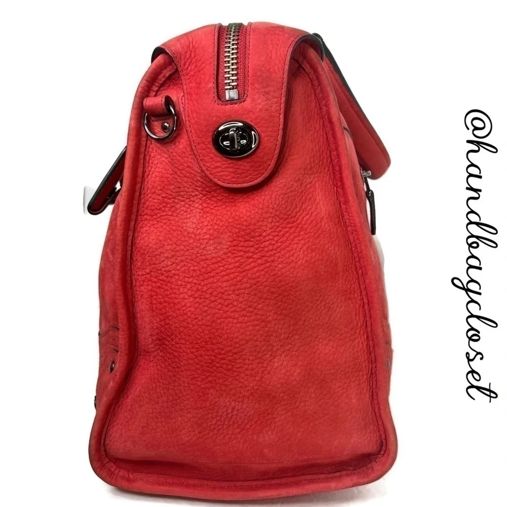Coach Elevated Rhyder 33 Red Pebbled Suede Leather Shoulder Bag